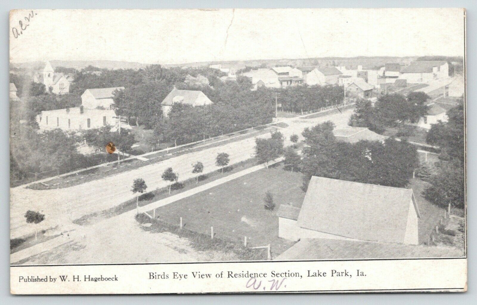 Lake Park Iowa Birdseye View Residential SectionHomes Along Main Street1908 United States