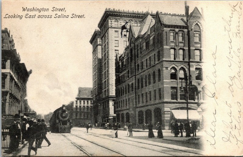 Vtg 1906 Washington & Salina Street Railroad Train Syracuse New York NY Postcard