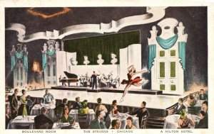 Vintage Postcard 1951 Boulevard Room The Stevens A Hilton Hotel Chicago Illinois