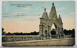 Muncie Indiana Entrance to Beech Grove Cemetery 1911 Postcard K9