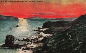 Vintage Postcard 1910's Beautiful Sunset Golden Gate San Francisco California CA 