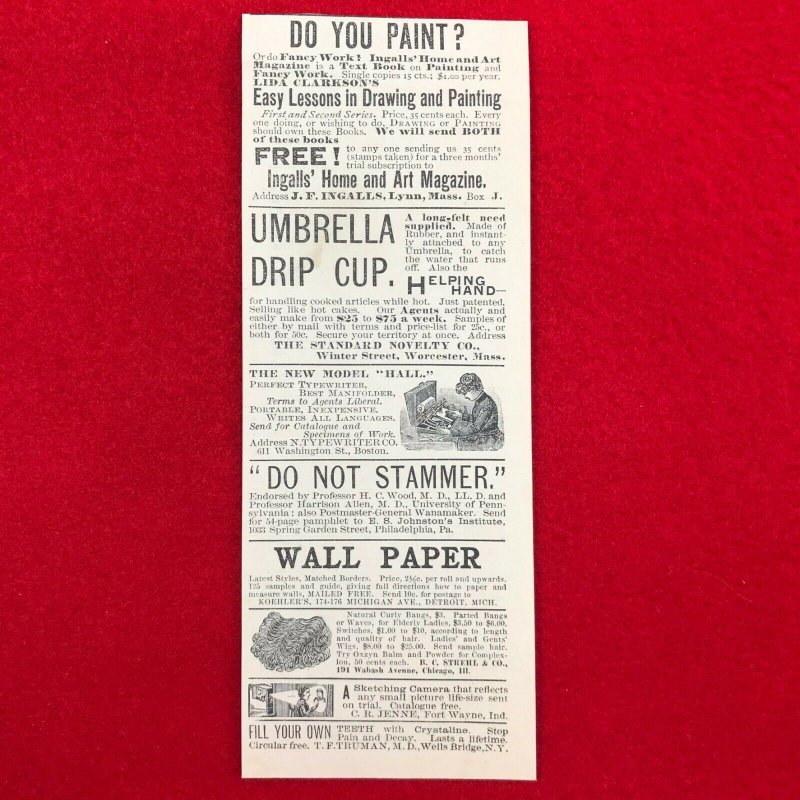 1892 Umbrella Drip Cup & Natural Curly Bangs Victorian Print Ad 2V1-103
