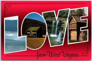 VINTAGE CONTINENTAL SIZE POSTCARD LOVE FROM WEST VIRGINIA LARGE LETTERS