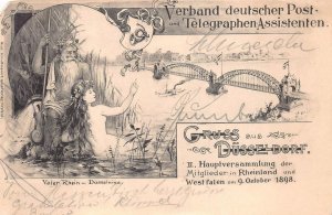 POST OFFICE & TELEGRAPH ASSISSTANTS MERMAID DUSSELDORF GERMANY POSTCARD 1898
