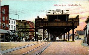 VINTAGE - Postcard Delaware Ave Philadelphia PA 1910 - RAILWAY RAILROAD DEPOT