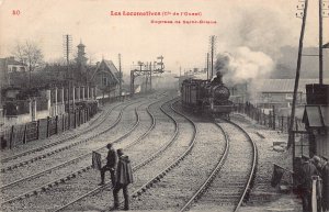 France Les Locomotives Express Saint Brieve Worker Steam Train postcard C325