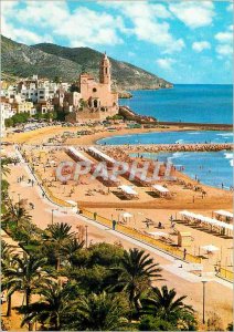Postcard Modern Sitges the church and the beach