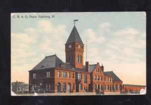 GALESBURG ILLINOIS CB&Q RAILROAD DEPOT TRAIN STATION VINTAGE POSTCARD GALVA KS