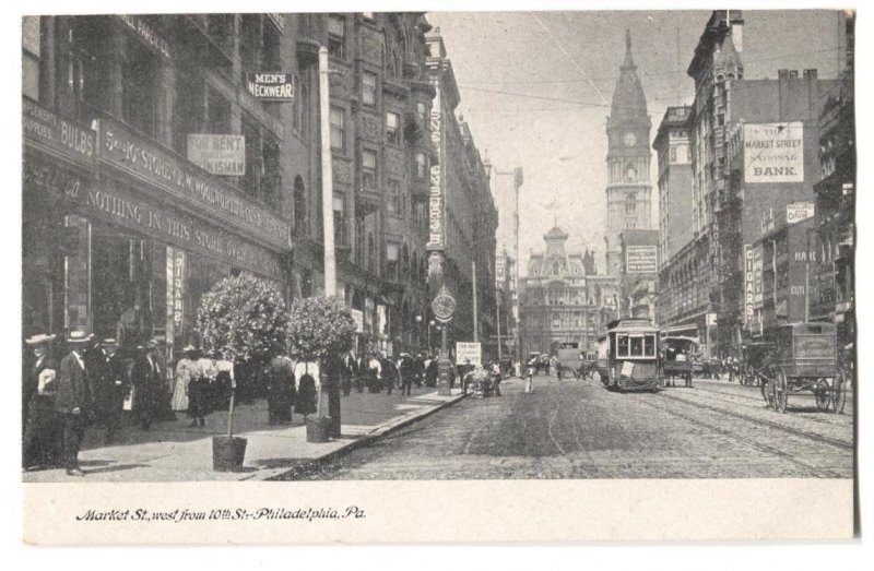 Postcard Market St West from 10th St Philadelphia PA