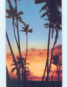 Pre-1980 SUNSET ON PALM TREES Postmarked Honolulu Hawaii HI AD5469