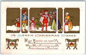 Arts and Crafts  Embossed  YE MERRIE CHRISTMAS WISHES  ca 1910s   Postcard