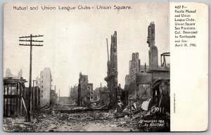 Vtg San Francisco CA Pacific Mutual Union League Clubs 1906 Earthquake Postcard