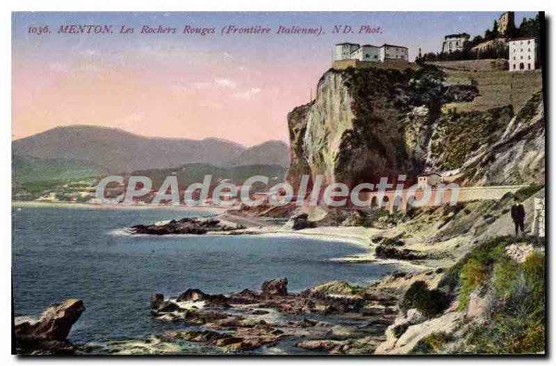 Postcard Old Red rocks Menton Border Italian