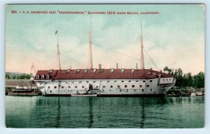 MARE ISLAND, CA~ US Receiving Ship INDEPENDENCE c1910s Solano County Postcard