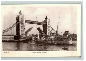 Tower Bridge London Rppc Postcard Uk Vtg Photo Real England Ships Boats  