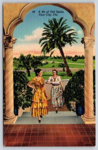 Ybor City Florida~Old Spain Portico Scene~Ladies~Columns~Linen 1939 Postcard
