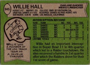 1978 Topps Football Card Willie Hall Oakland Raiders sk7407