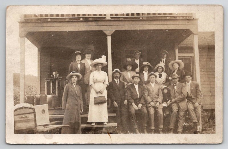 RPPC Depot Life People Waiting On Train Luggage Trunks Large Hats Postcard K30