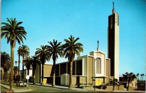 Mother Good Councel Church Hollywood California CA Palms Old Car Postcard UNP