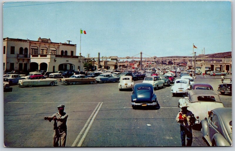 Vtg Tijuana Mexico International Border Line Immigration Building Postcard