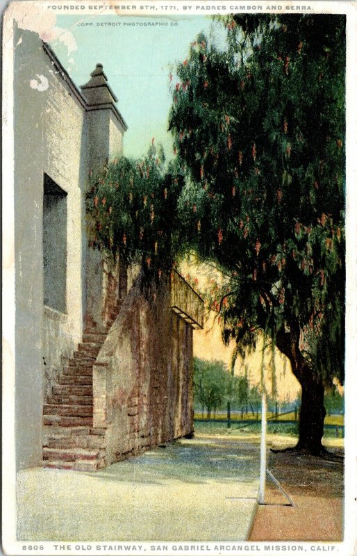 Old Stairway San Gabriel Arcangel Mission California CA WB Postcard VTG UNP   