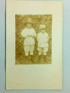 Vintage Postcard Two Children Dressed up in White for Portrait Real Photo RPPC