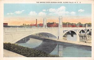 GLEN FALLS, NY New York  BRIDGE~HUDSON RIVER  Warren County  c1920's Postcard