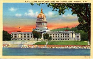 West Virginia Charleston State Capitol Building and Kanawha River 1945 Curteich