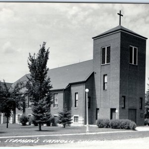 c1950s Chester, IA RPPC St. Stephen's Catholic Church Modern Brick Photo PC A110