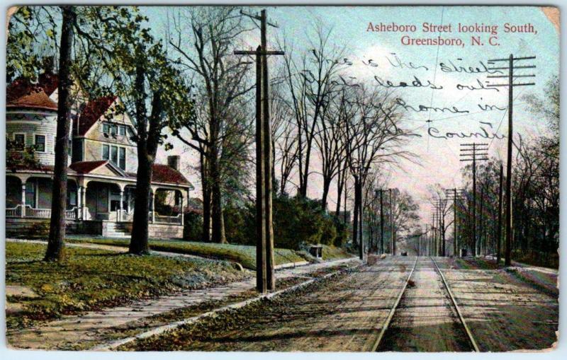 GREENSBORO, North Carolina  NC    ASHEBORO STREET Scene  1909   Postcard