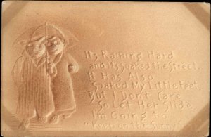 Fantasy Bears with Umbrellas Airbrushed Embossed c1910 Vintage Postcard