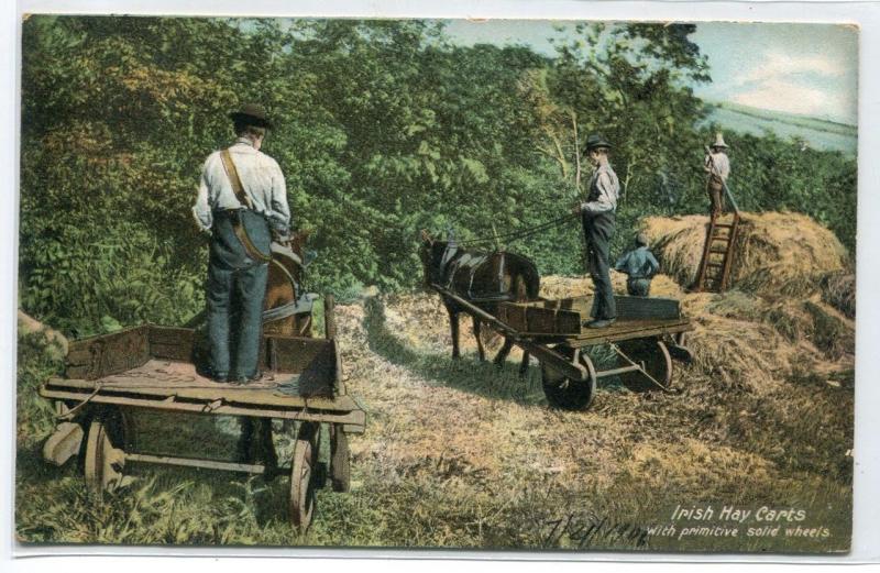 Irish Hay Carts Solid Wood Wheels Farming Ireland 1906 postcard