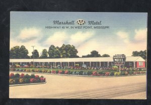 WEST POINT MISSISSIPPI MARSHALL MOTEL VINTAGE LINEN ADVERTISING POSTCARD