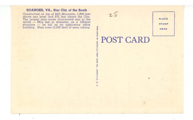 VA - Roanoke. Mill Mountain, Electric Star at Night