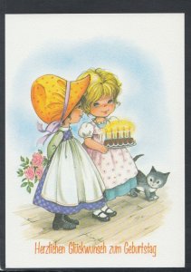 Children Postcard - Girls With Birthday Cake - Herzlichen Gluckwunsch RR7238