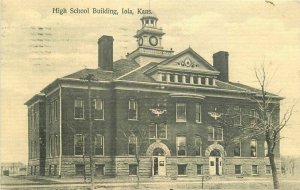 High School Building Iola Kansas 1910 Postcard 9296
