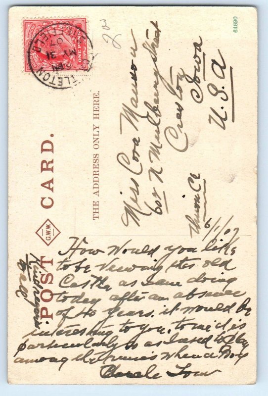 Derbyshire England Postcard Peveril Castle Castleton 1907 Antique Posted