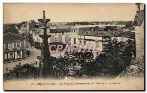 Old Postcard Lucon Place commercial view of the towers of the cathedral