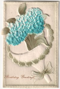 Removable Mechanical Flower, Bas Relief, Die-Cut, Birthday Greetings Postcard