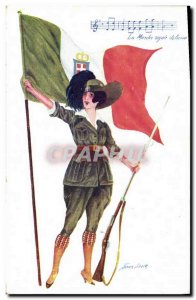 Old Postcard Fantasy Illustrator Woman Sager Xavier Sager Flag Italy