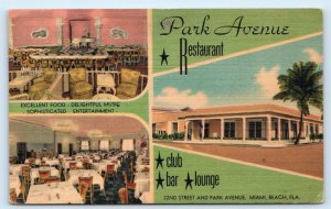 MIAMI BEACH, FL Florida~ PARK AVENUE RESTAURANT 1949 Linen Postcard
