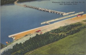 Postcard Mississippi River Lock and Dam No 18 Near Burlington Iowa IA