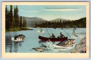 Dreams Come True About The Fishing Here, Vintage PECO Fish Exaggeration Postcard