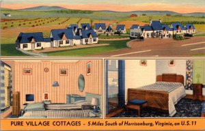 Linen Postcard Pure Village Cottages U.S. 11 in Harrisonburg, Virginia