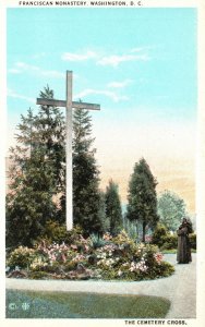 Vintage Postcard 1920's  Franciscan Monastery Cemetery Cross Washington DC