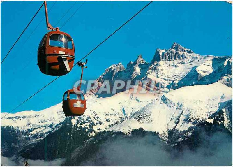 Modern Postcard Champery Telecabine Planachaux and the Dents du Midi