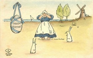 Arts Crafts Grace Harlow Easter Bunny Dutch Girl Artist Postcard 21-5224