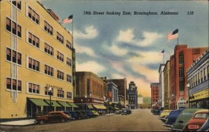 Birmingham Alabama AL 19th Street Classic Cars Linen Vintage Postcard