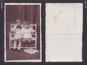 Vintage Postcard Germany RPPC Studio Portrait Children sitting on bench