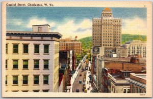 Charleston West Virginia, Capitol Street, Roadway, Buildings, Vintage Postcard